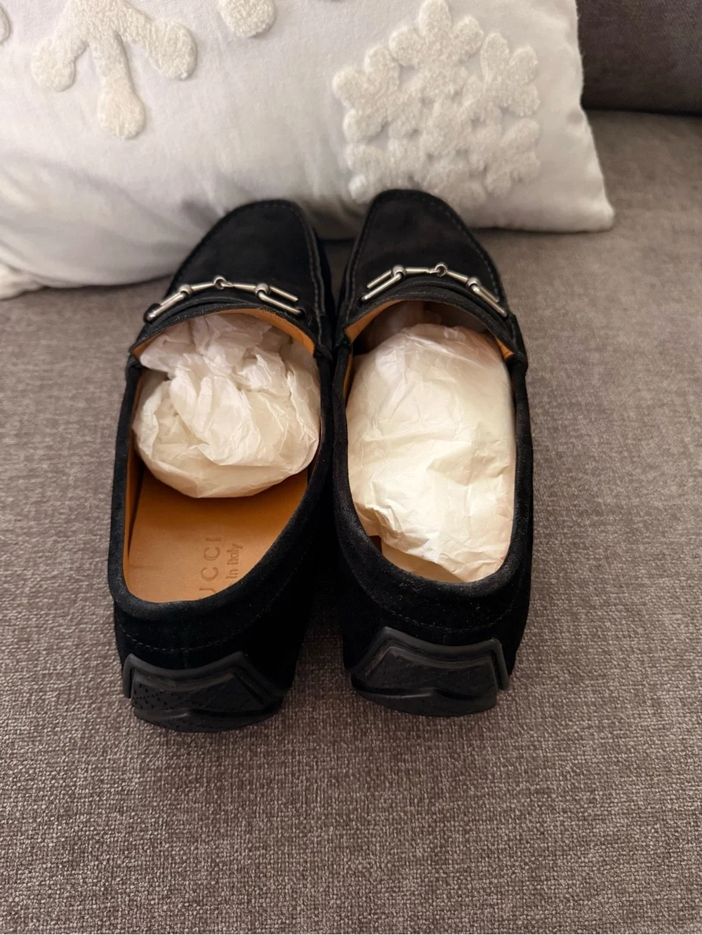 Gucci Black Suede Horsebit Slip-On Loafers